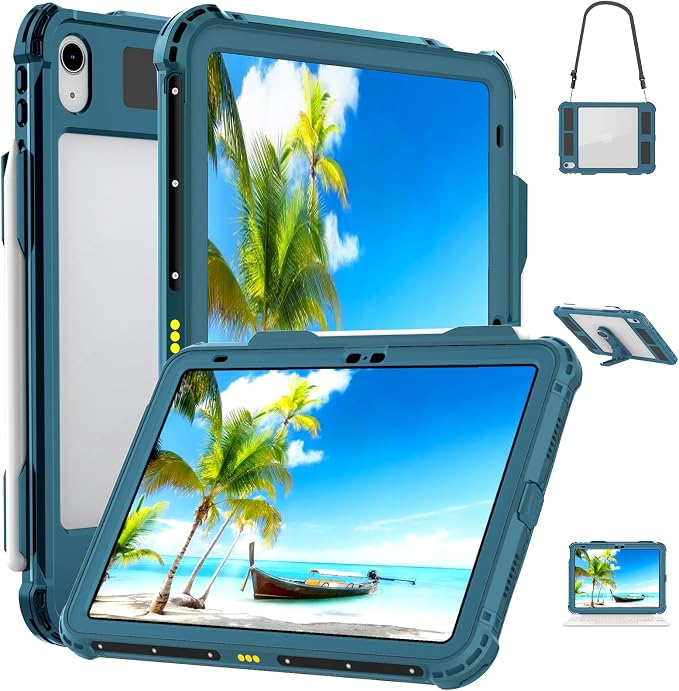 Shellbox Case for iPad Air 4th/5th Generation 2022-2020 Waterproof Dustproof Shockproof Case with 360° Full-Body ProtectionLanyard and Kickstand
