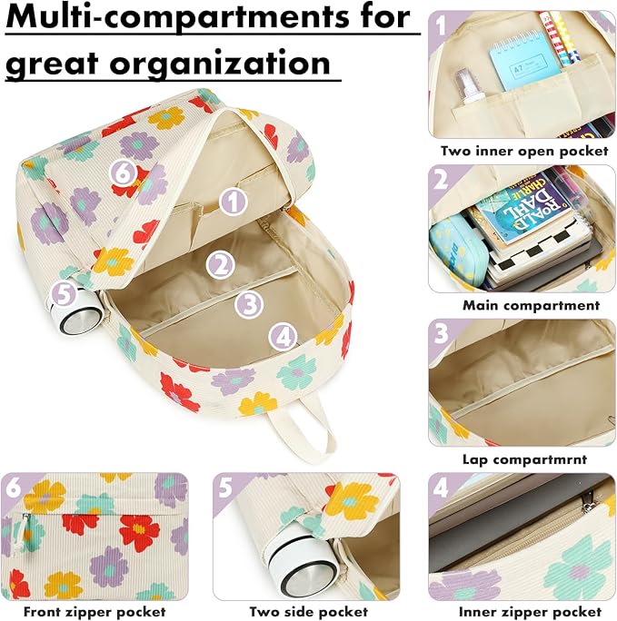 Bluboon School Backpack Set Girls Womens Laptop Bookbag Casual Daypack Fits 15 inch Laptop with Lunch Tote Bag and Pencil Bag