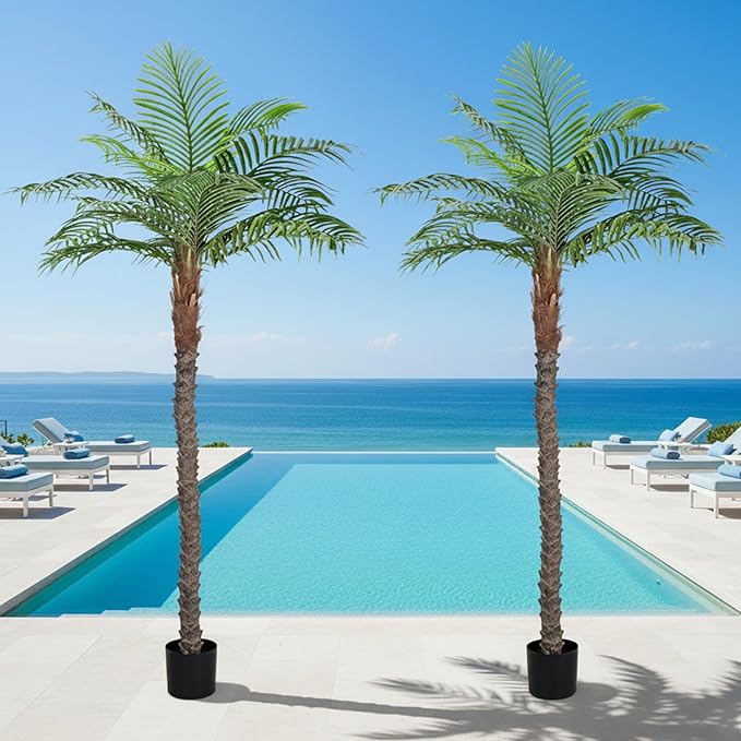 7FT Faux Palm Tree, Artificial Golden Cane Palm Tree Outdoor Indoor, Fake Tree for Home House Office Living Room Yard Patio, 2Pack