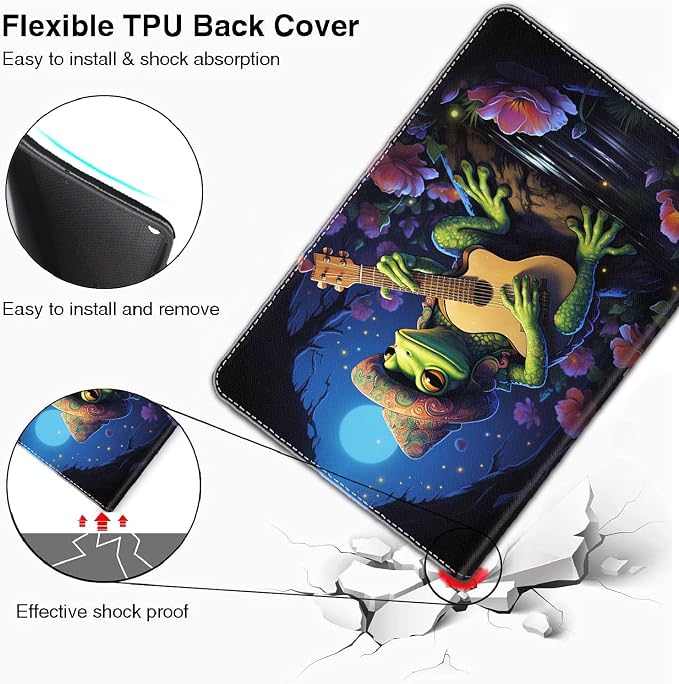 Case for iPad A16 11th Gen 11 Inch (2025) 10th Gen 10.9 Inch (2022) Model A3354 A3355 A3356 A2696 A2757 A2777 ，Slim Fit Standing Cover with Auto Sleep/Wake，Frog Playing Guitar