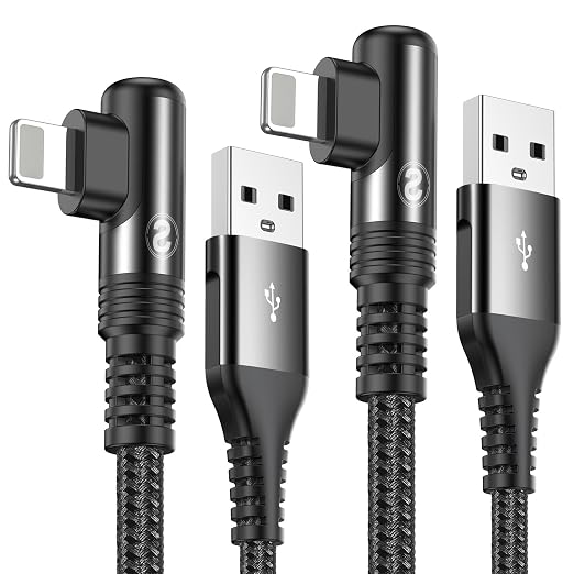 Right Angle i Phone Charger Cable 2-Pack 10FT [Apple MFi Certified] Ligtning Cable Fast Charging Nylon Braided Compatible with i Phone 14/13/12/11 Pro Max/XS MAX/XR/XS/X/8/7/Plus/6S/6/SE/5S/i Pad