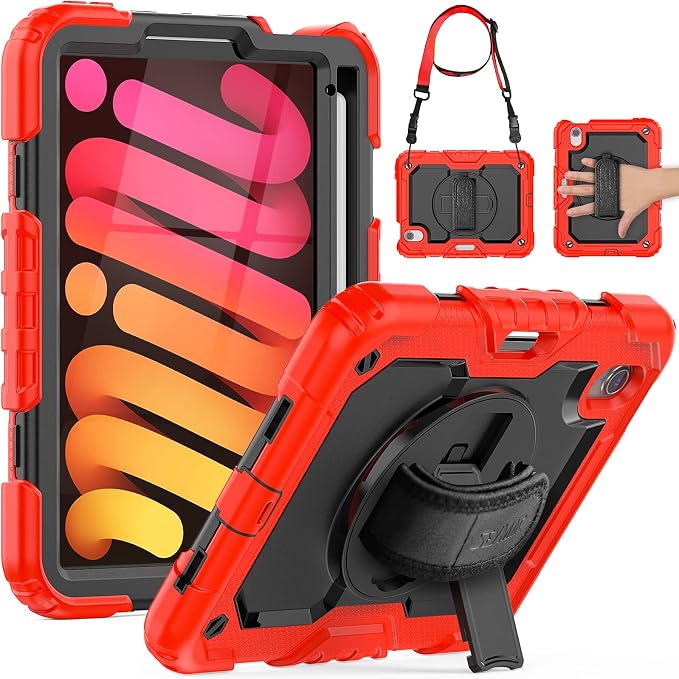 SEYMAC for iPad 9th/8th/7th Generation Case 10.2 2021-2019 Full-Body Shockproof Protective Case with Screen Protector Rotating Stand/Handle/Shoulder Strap for iPad 10.2 Blue/Black