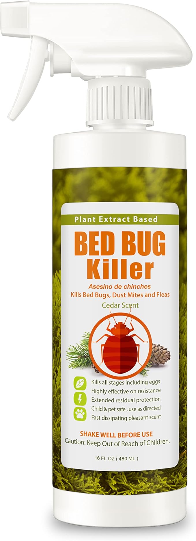Bed Bug Killer Spray 16 Oz, Green + Non-toxic, 100% Kill + Extended Protection
