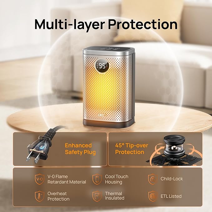 DREO Space Heater for Indoor, Portable Heater, 1500W Compact Ceramic Convection Electric Space Heater,70°Oscillating, Remote, 3-Heat Levels