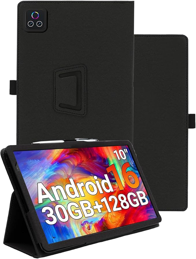 Case for Urao X109 10.1 Inch Tablet (Black) | PU Leather Folding Cover with Pen Holder and Wrist Strap Business Travel Portable