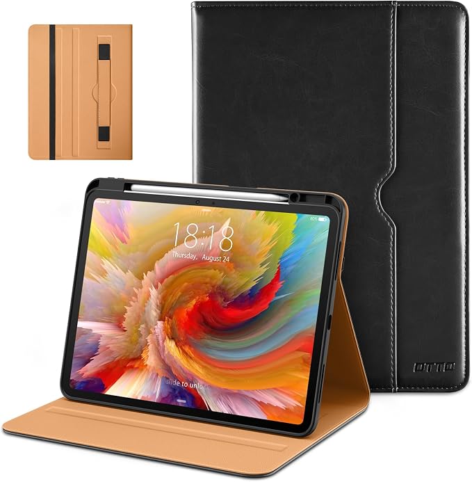 DTTO for iPad Pro 13 Inch Case (M5) 2025 / (M4) 2024 Brown | Premium Leather Business Cover with Pencil Holder Hand Strap &amp Pocket Corner Protection Auto Sleep/Wake Multiple Angles