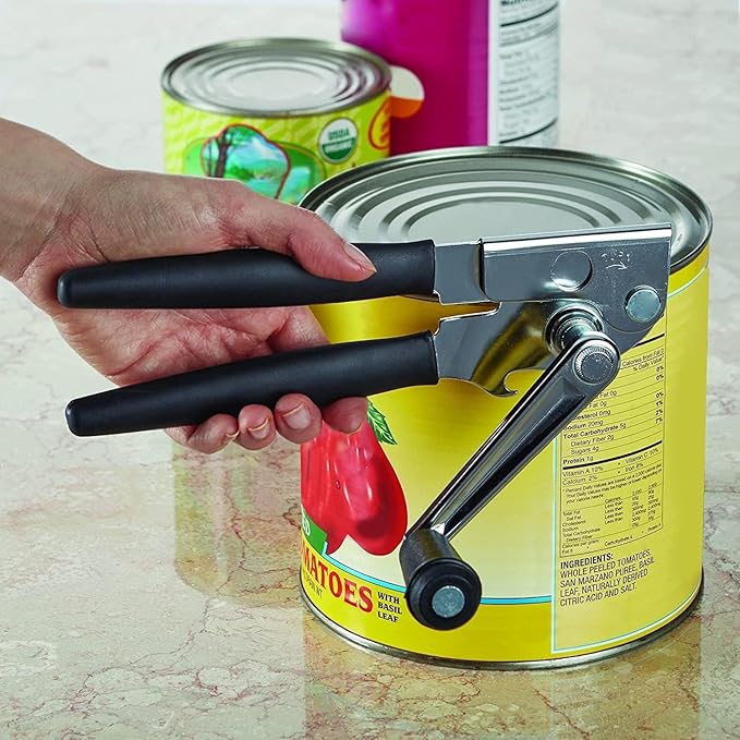 LUFMWCWD Crank Handle Commercial Can Opener - Heavy Duty Manual Can Opener - Ergonomic Cushioned Handle - Stainless Steel Blade - Black