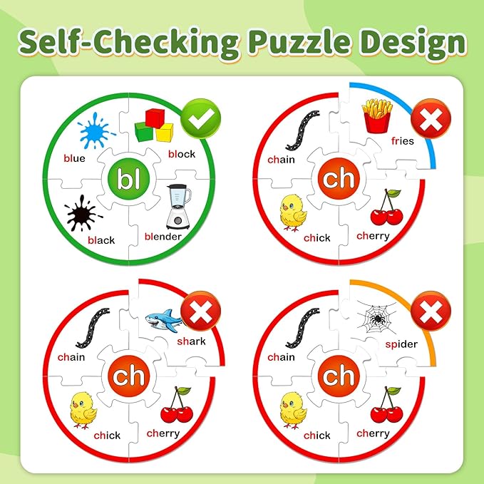 Phonics Word Puzzles for Kids, Phonetic Rhyming Game for Kindergarten, Reading Spelling Game, Toddler Speech Therapy Toys, Sight Words Games, Short Vowel Sound Blends for Preschool Learning