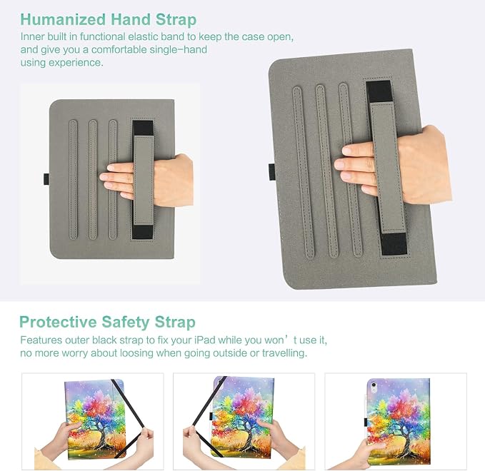 Lokigo Case for iPad (A16) 11th/10th Generation Aurora Forest | for iPad 11th-11 Inch/10th-10.9 Inch Stand Cover Pencil Holder/Hand Strap/Pocket Support Touch ID Auto Wake/Sleep