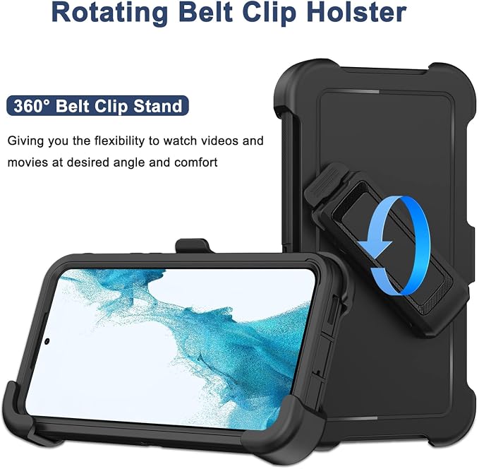 for Samsung Galaxy S22 Plus Case with Belt Clip Holster 2X Screen Protector [Military Grade Protection] Heavy Duty Full Body Shockproof Rugged Protective Cover for Samsung S22 Plus 5G Black