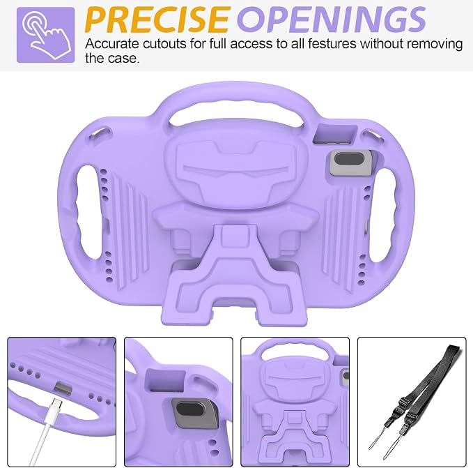 AVAWO Kids Case for iPad (A16) 11th Generation 11 Inch 2025 iPad 10th Generation 10.9 2022 Shockproof Rugged Protective Cover with Shoulder Strap/Handles/Kickstand for i Pad 10/11 Gen Black