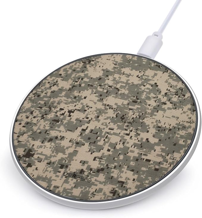 Army Digital Camouflage Wireless Charger Aluminum Alloy Frame 10W Fast Charging Pad with Indicator Light 6mm Thin &amp Portable Wireless Charging Pad for Travel Home Office Desk