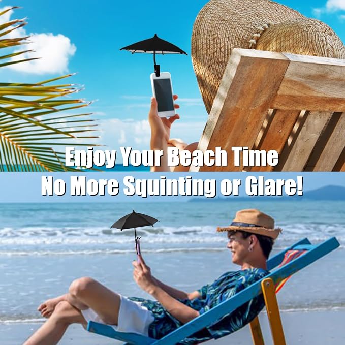 Phone Umbrella - Anti-Glare Sun Shade Phone Umbrella for Sun iPhone Clip On umbrella for phone sun shade Protects from Sunlight and Glare Outdoor Activities Universal Fit for All Smartphones