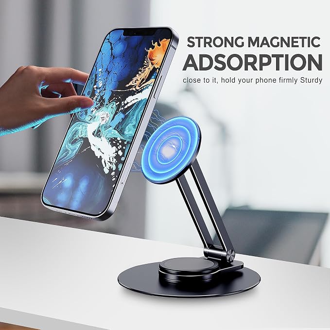 CreaDream Magnetic Phone Stand for Desk Aluminum MagSafe iPhone Stand Foldable Adjustable Cell Phone Stand Holder Compatible with iPhone 16 15 14 13 12 Pro Max and Magsafe Case | Foldable Adjustable