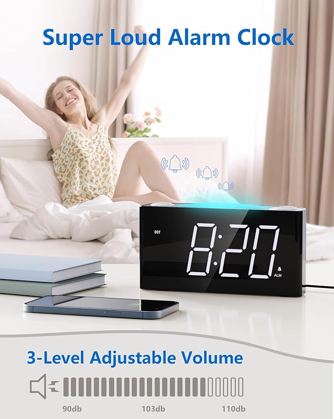 Mesqool Digital Alarm Clock for Bedroom, 7.5" Big Display, 7-Color Night Light,USB & Type C Charger, Dimmer,12/24 H,Plug-in Easy to Set Alarm Clock for Teens, Kids, Heavy Sleepers