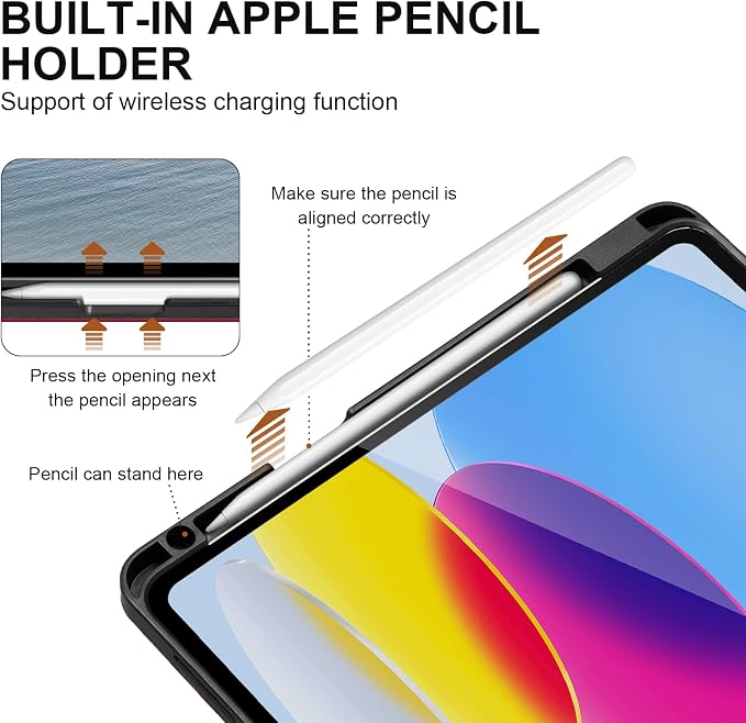 Genuine Leather Case for iPad 11th Gen 11/10th Gen 10.9 Black | Pencil Holder Adjustable Stand Auto Wake/Sleep Shockproof