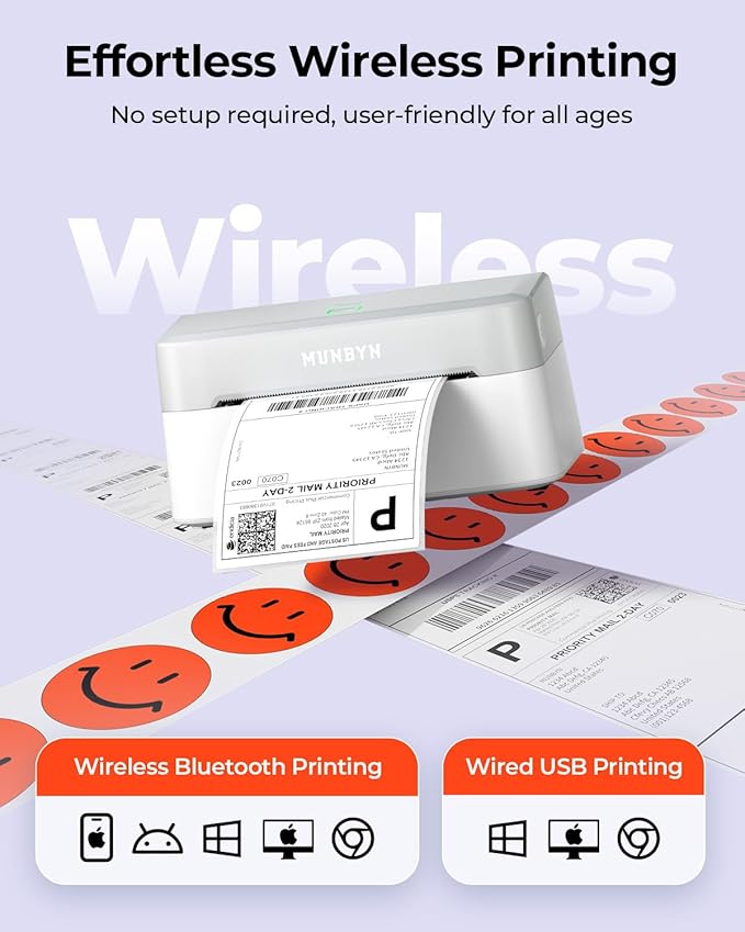 2 Inch Red Round Thermal Labels+RW403B Bluetooth Shipping Label Printer