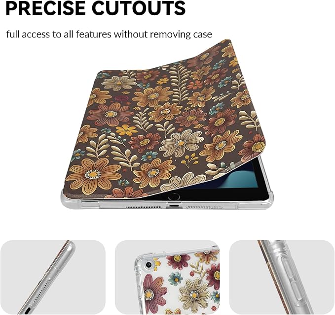 Lovmooful for iPad 9/8/7 Gen Case with Pencil Holder Cute-Bear Flower | Fit for iPad 9/8/7 (10.2-Inch2021/2020/2019 Model9th/8th/7th Generation)Soft TPUTrifold StandProtectiveGirly