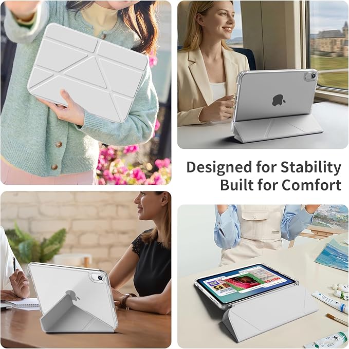 Case for iPad mini 7 (A17 Pro 2024) / iPad mini 6 2021 8.3 Inch | Slim Light Clear Anti-Yellow Transparent Back Cover Multi-Angle Stand Protective Case Auto Sleep/Wake (Black)