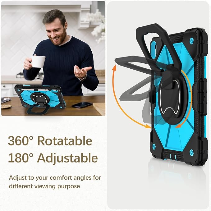 Dteck Case for iPad (A16) 11th Generation 11 2025/10th Gen 10.9 2022: with 2 Replaceable Front Covers Military-Grade Drop-Proof Silicone Cover Built-in Screen Protector Shoulder Strap Blue