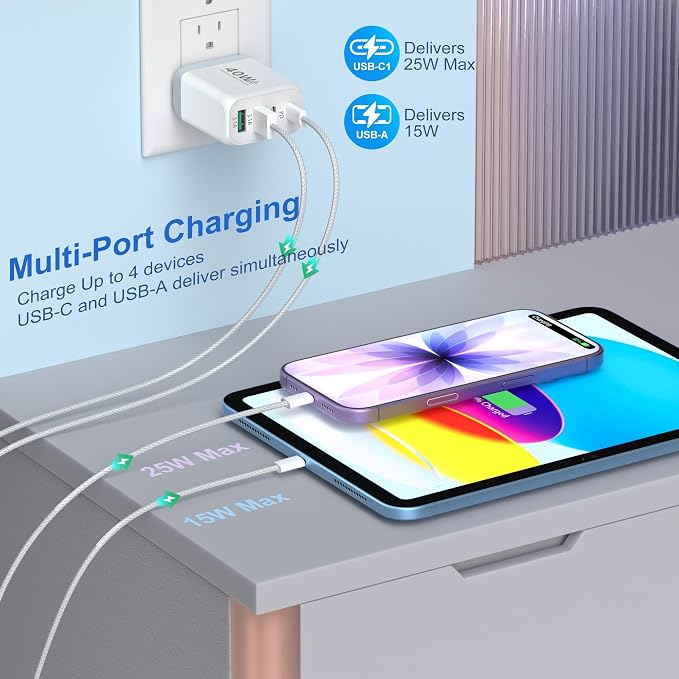 USB C Charging Blocks Costyle Multi USBC Wall Fast Charger Plug Adapter PD/PPS 25W Super Fast Type C Charging Block for Samsung S26 Ultra S25 S24 A16 A17 iPhone 17 16e 15 Pro Max+3 Pack USB-C Cable