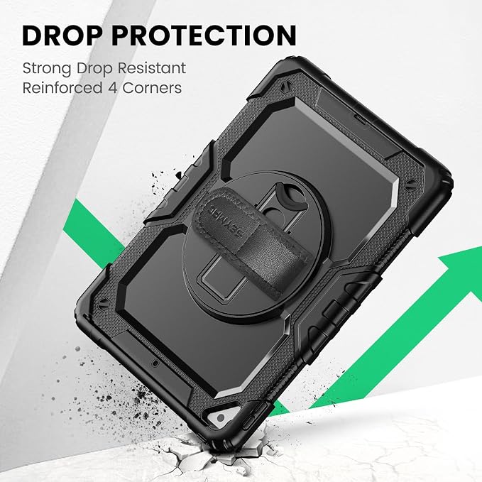 SEYMAC Case for iPad Air 3/ Pro 10.5 inch/Air 3rd Generation 10.5'' Black | Heavy Duty Shockproof Protective Built-in Screen Protector 360° Rotating Stand Hand/Shoulder Strap