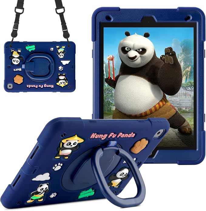 Case for iPad A16 11th Generation 11 Inch 2025 iPad 10th Generation 10.9 Inch 2022 Silicone 3D Panda Design Kids Case Heavy Duty Protection with Kickstand/Pencil Holder/Strap
