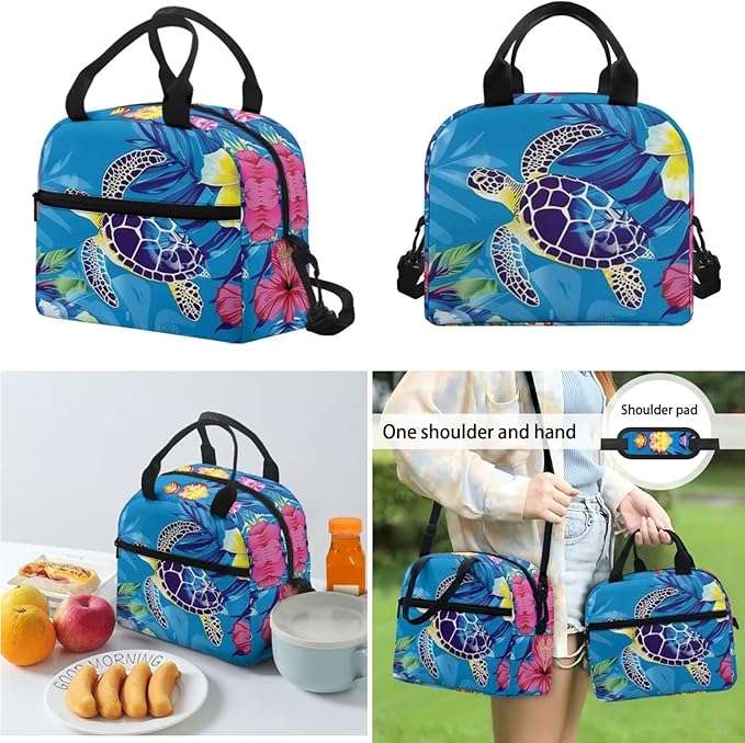 Sea Turtle Backpack for Girls, 3PCS Kids School Bag with Lunch Box Pencil Case Lightweight Book Bag Set for School Travel, Large School Backpack for Kids, Blue