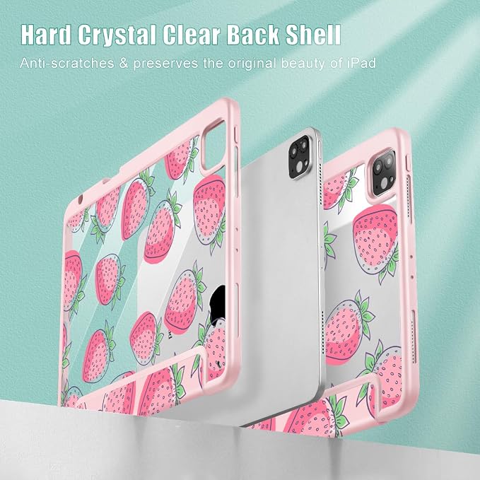 Case for iPad 12.9 Inch (6th/5th/4th/3rd Generation 2022/2021/2020/2018) Pencel Holder + Trifold Support Auto Sleep/Wake Transparent Shockproof Back Cover Abstract Floral SD163