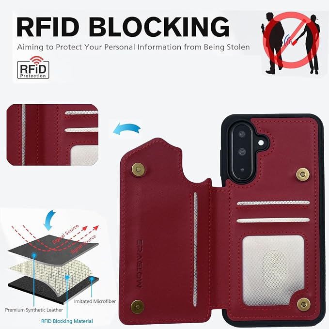 Wallet Case for Samsung Galaxy A17 5G 2025 RFID Blocking Card Holders| Kickstand | Shockproof TPU Shell | PU Leather | Magnetic Closure | Protective Flip Folio Cover | Black