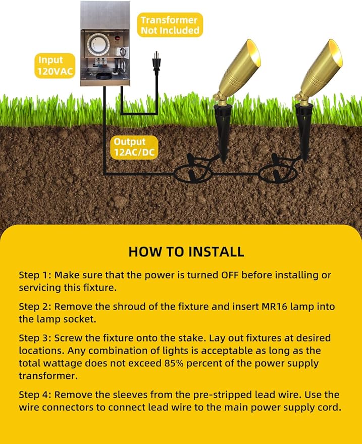COLOER Die-cast Brass Landscape Spotlight 6-Pack Without Bulb,12V AC/DC Low Voltage Copper Outdoor Lighting with Ground Stake, Directional Garden Patio Spot Up Light (102B Copper Finish)
