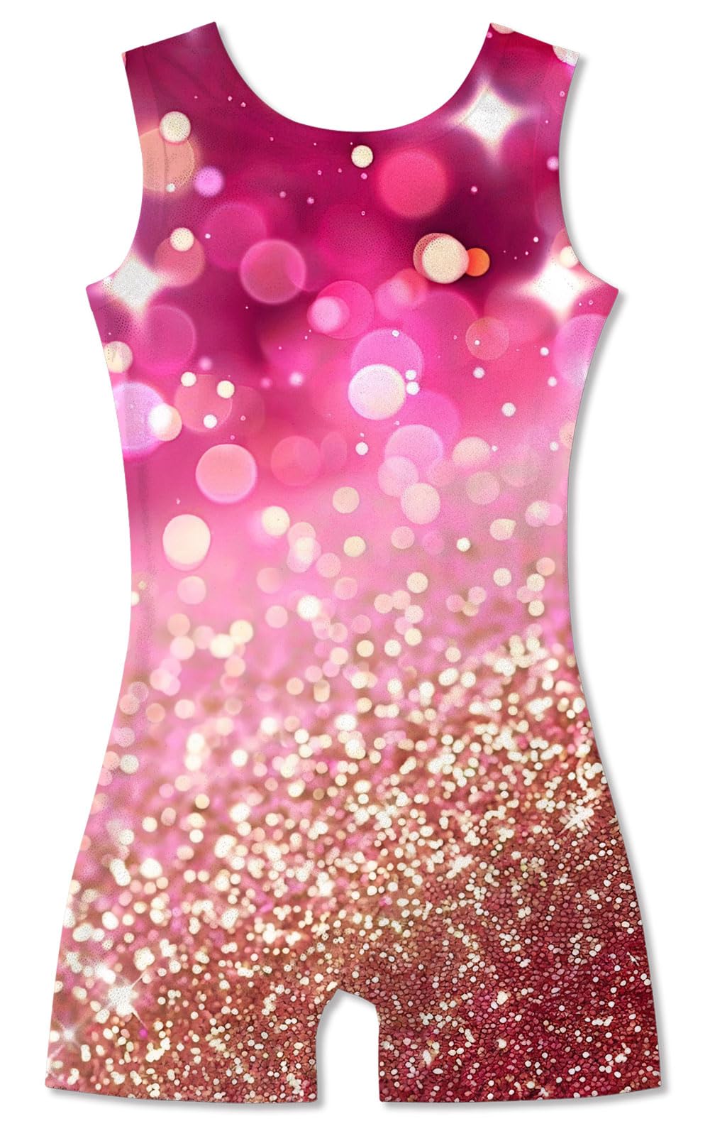 Funnycokid Gymnastics Leotards for Girls Dance Outfits Unitard Sparkly Clothes with Shorts, Diamond Pink Gold, 5-6 Years