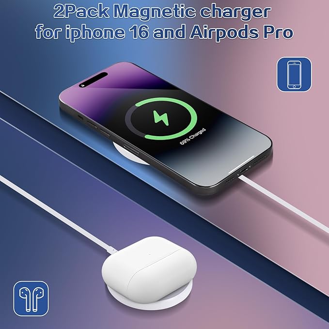 Magnetic Wireless Charger for iPhone 17 162Pack 6FT Wireless iPhone Charging Fast Mag-Safe Charger with Apple USB C Charging Block for iPhone 17 Pro max/17Air/16/15/14/13/12/11/AirPods Pro 3/2-Black