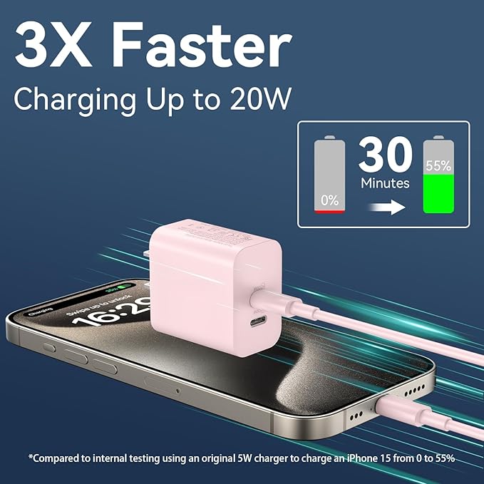 Phone 17 16/15 Pro Max Charger, 20W Type C Fast Wall Charger with 10FT USB-C to C Cable, USB C Charger Block for Phone 17 16 15/16 15 Plus/17 16 15 Pro/17 16 15 Pro Max