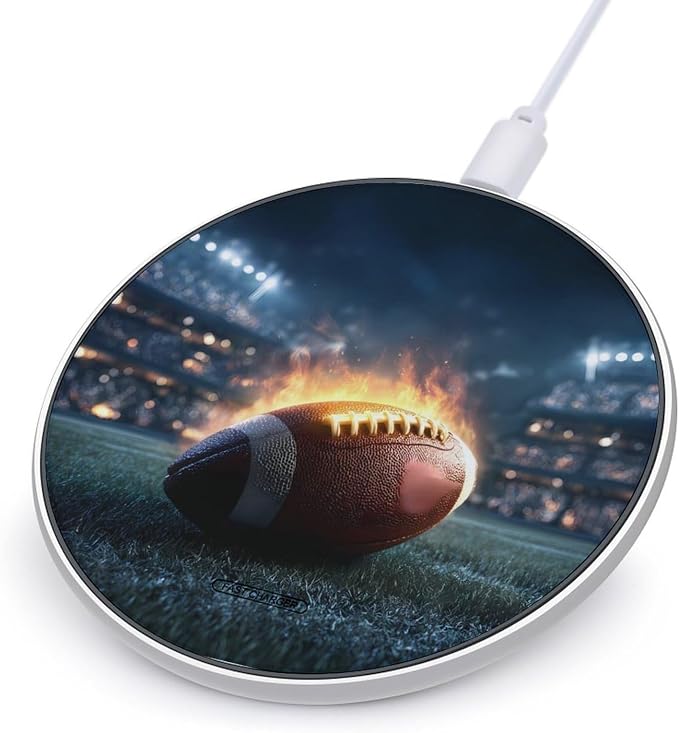 Fire Football Print Wireless Charger SlimWireless Charging Pad Anti-Slip Charger Mat for Men Women