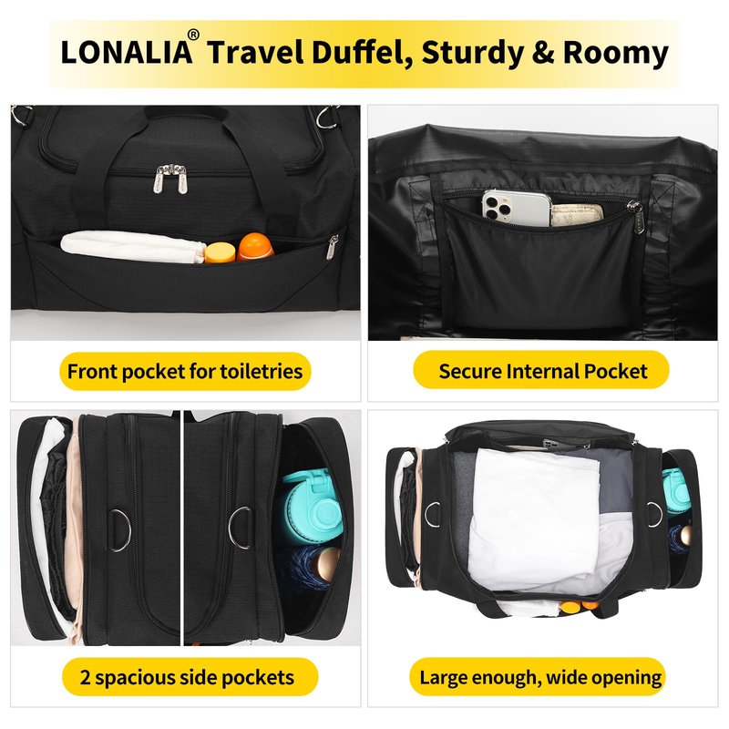 LONALIA Gym Bag Sport Duffle Bag for Men - 21 in Weekender Travel Bag with Trolley Sleeve (Black)