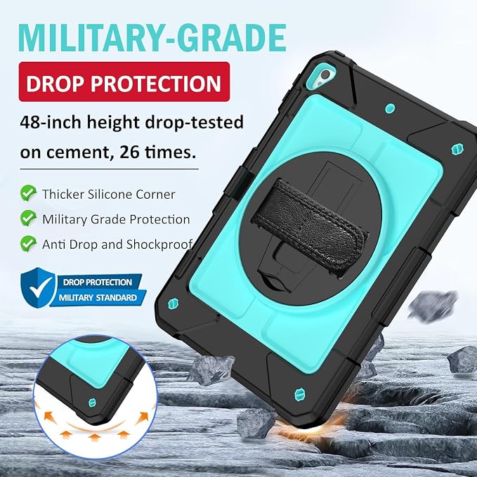 BMOUO Case for iPad 6th/5th Generation Case (9.7 inch 2018/2017) 360°Rotating Stand Hand/Shoulder Strap Shockproof iPad 9.7” Case for iPad Air 2 Black
