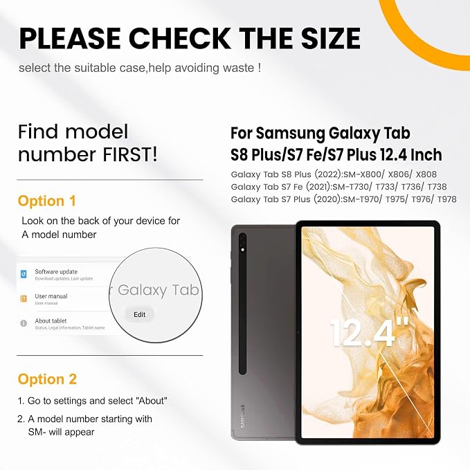 Timecity for Samsung Galaxy Tab S7 FE Case 12.4''/ S7/ S8 Plus Tablet Case | Kids-Friendly Protective Tablet Cover with Screen Protector Pen Holder &amp Adjustable Stand &amp Shoulder Strap Black