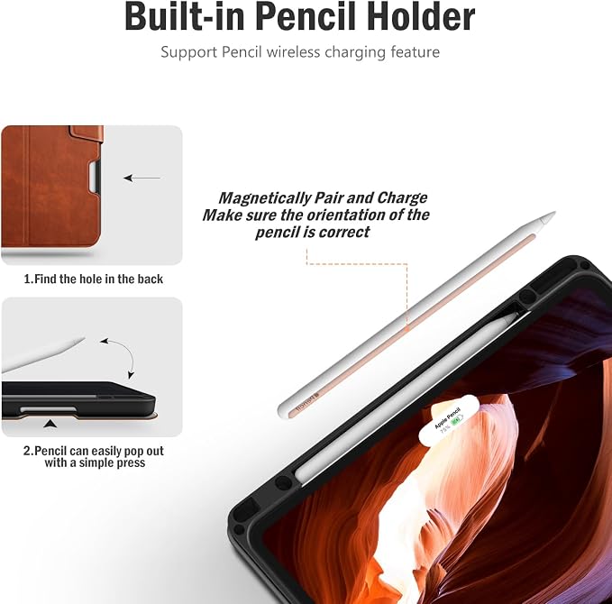Antbox Case for iPad Pro 12.9'' 6th/5th/4th/3rd Generation Black | Built-in Pencil Holder Auto Sleep/Wake Function PU Leather