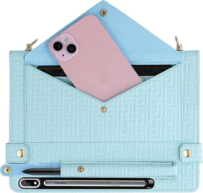 Handbag Case for Samsung Galaxy Tab S10 FE/S9 FE 10.9/S9/S8/S7 11 Techcircle Folio Stand Crossbody Wallet Protective Cover with S Pen Holder &amp Card Slots Hand Strap &amp Shoulder Strap Black