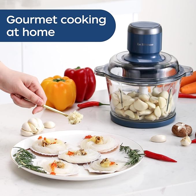 La Reveuse Electric Food Processor, 7-Cup Food Chopper Glass Bowl, Blue
