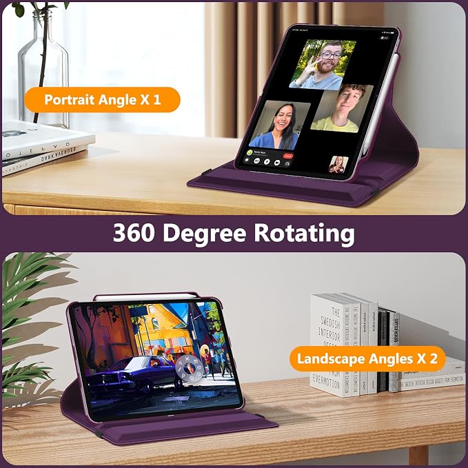Fintie Rotating Case for iPad Air 13-inch M4/M3/M2 (2026/2025/2024) | 360° Swivel Stand Landscape &amp Portrait Viewing Shockproof Protective Cover Pencil Holder Auto Sleep/Wake Black