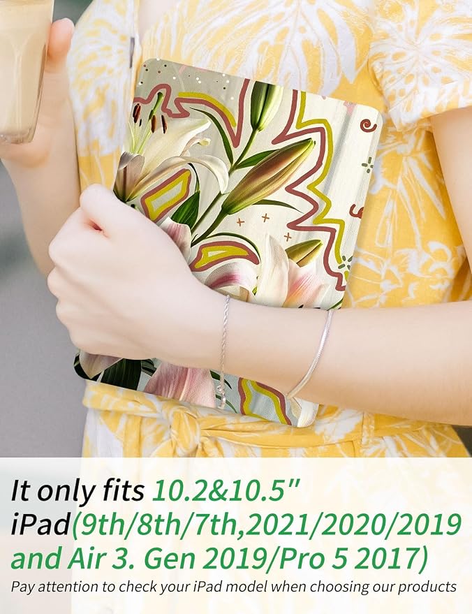 Case for iPad 9th/ 8th/ 7th Generation Case 10.2&amp10.5 Inch (2021/2020/2019 Release) Slim Lightweight Soft Trifold Back Cover with Pencil Holder &amp Auto Sleep/Wake Cover Cherries Cheetah Bows