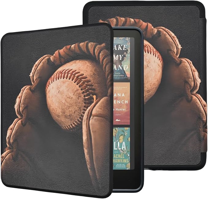 Case for Kindle Paperwhite 12th Gen 2024. Kindle Colorsoft Signature Edition Lightweight PU Leather Protective Cover with Auto Sleep/Wake Hand Strap Baseball