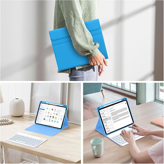 Soke for iPad (A16) 11th/10th Gen Case with Keyboard Black Marble | For iPad 11/10.9 inch(2025/2022) 7 Color Backlight Magnetic wireless Detachable Keyboard Case Built-in Pencil Holder
