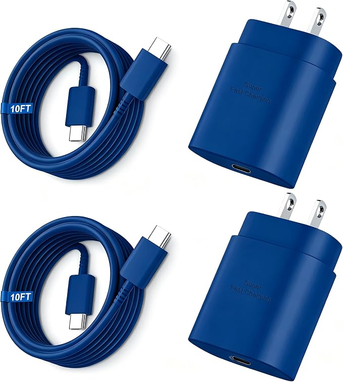 Super Fast Charger Type C 25W USB C Wall Charger Fast Charging for Samsung Galaxy S26 Ultra/S26/S26+/S25 Ultra/S25/24 Ultra/S24/S23 Ultra/S22 Ultra with 10FT Long Android Type C Charger Cable 2Pack