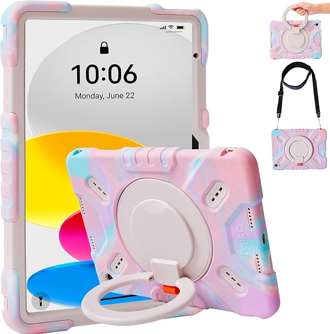 Pepkoo Triple Shock-Absorbing Protective Case for iPad (A16) 11th/10th Gen | Comfortable Heavy-Duty Kids Protective Case With Tactile Sensation With Handle Shoulder Strap (Black)