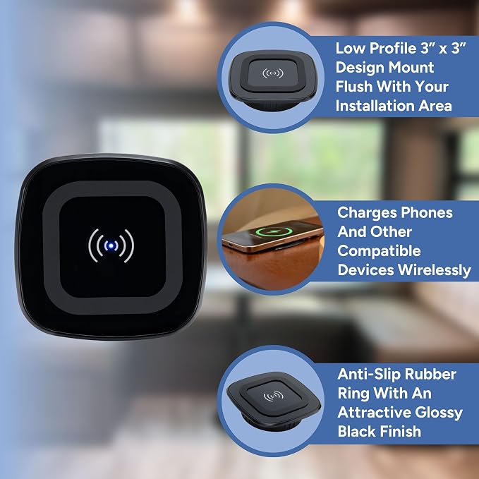 RecPro 12V Flush Mount Wireless Charger | 10W Qi Charging Pad