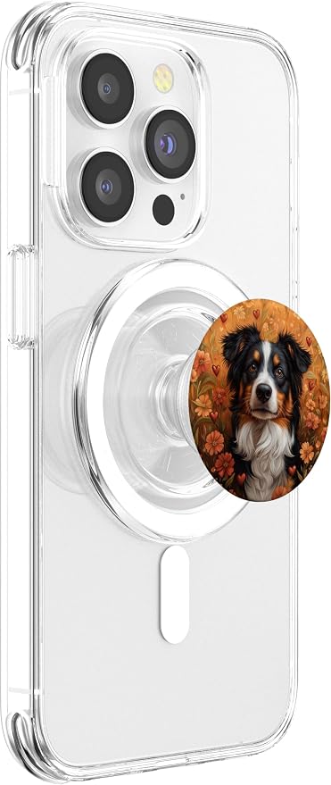 Australian Shepherd Dog Flowers With Hearts Around Graphic PopSockets Standard PopGrip