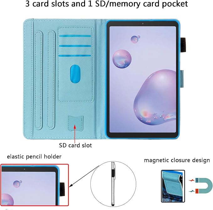 for Galaxy Tab A 8.4 Case 2020 Model (SM-T307/T307U) with Pencil Holder Pockets Multi-Angle Viewing Folio Stand PU Leather Shockproof TPU Cover for Samsung Tab A 8.4 T307 Black Rose Flower